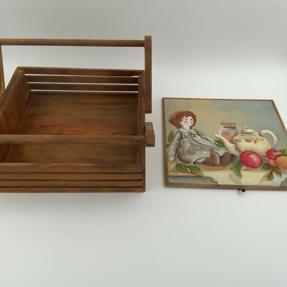 Handmade Vtg Folk Art Wood Sewing Box Carrying Case Hand Painted Cover - Picture 2 of 13